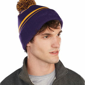 2-Tone Homecoming Knit Beanie w/ Cuff & Pom Pom
